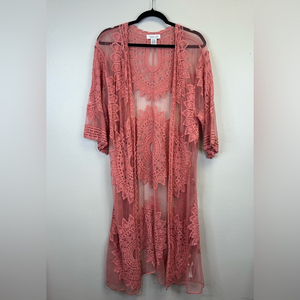 Rachel Zoe Coral Lace Cover-Up Mandala Pattern Boho Beachy O/S Cotton Blend - Picture 2 of 10